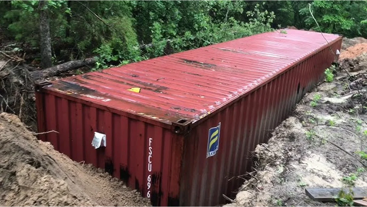 A shipping container bunker.