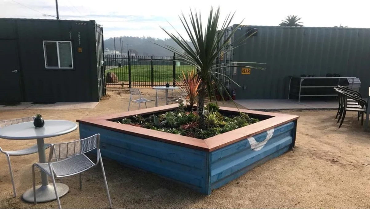 A shipping container outdoor structure.