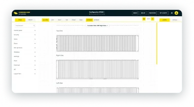ConexBuilder interface showing container layout views
