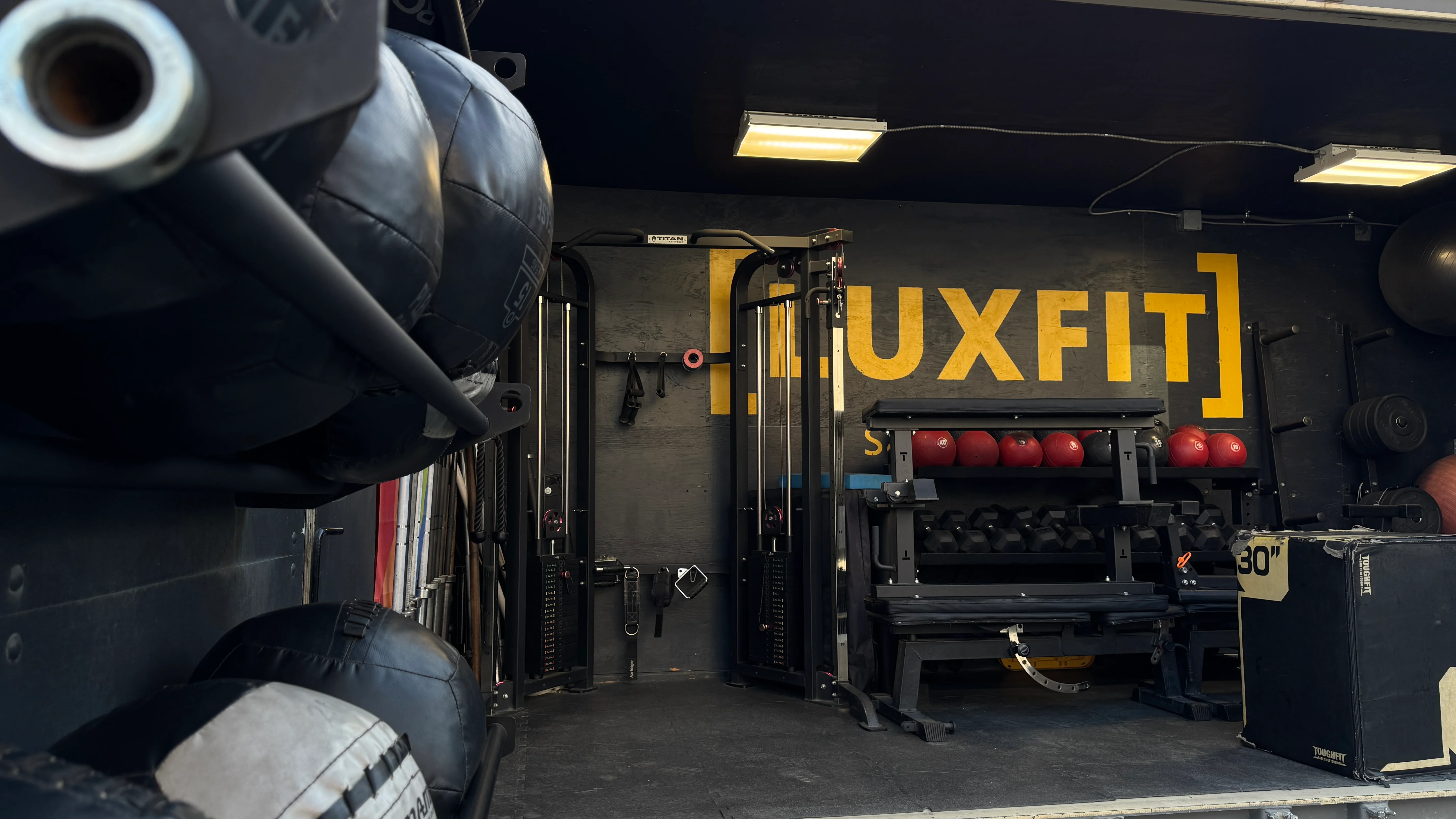 LuxFit open-air container gym in San Francisco with outdoor strength-training equipment