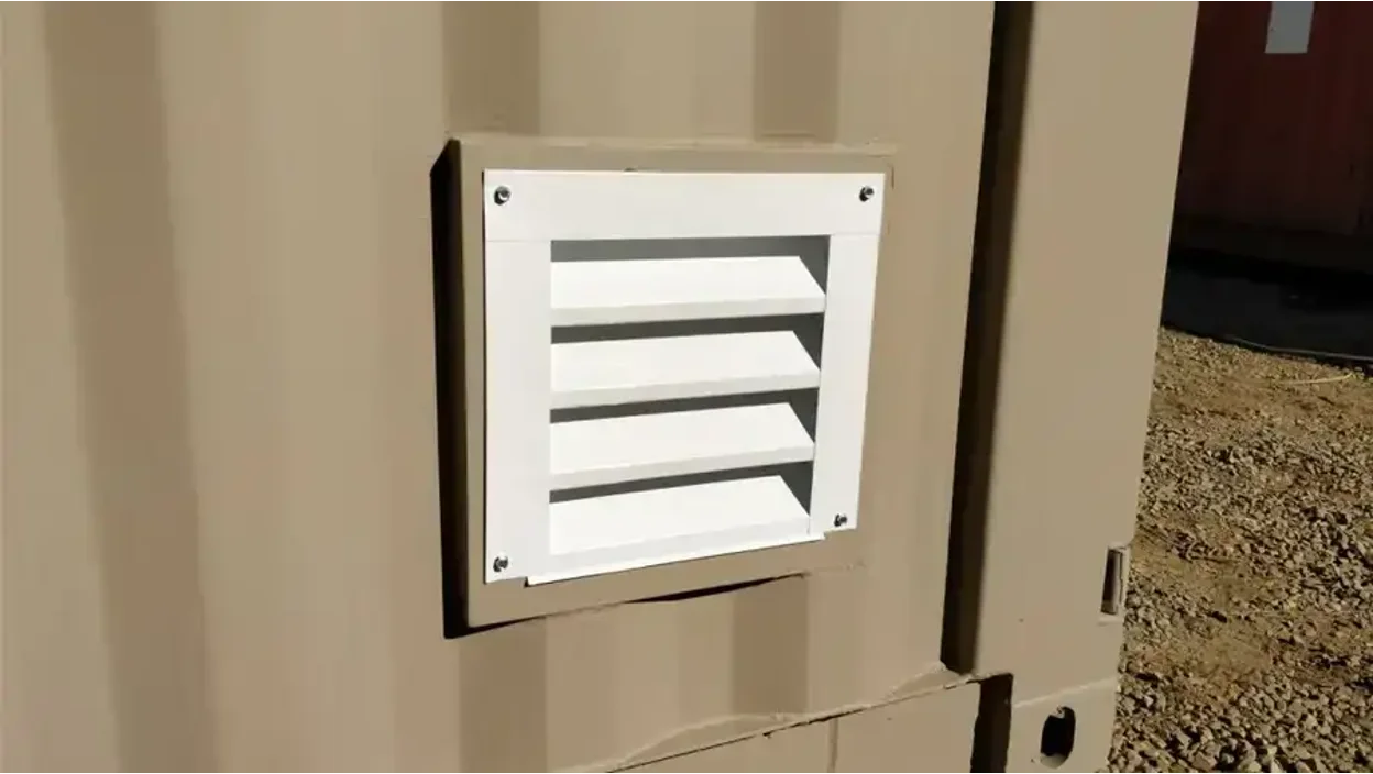 Louvered vent for shipping containers.