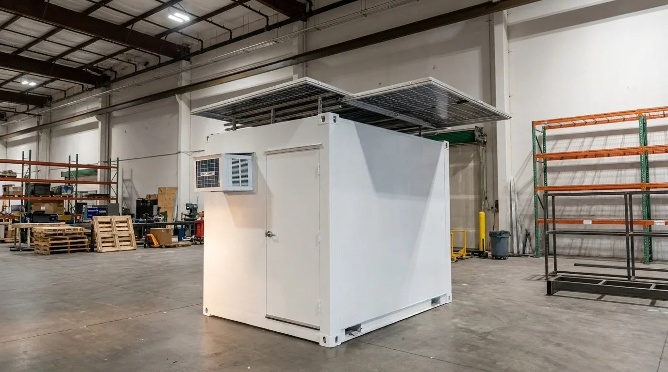 Off-grid solar container system render