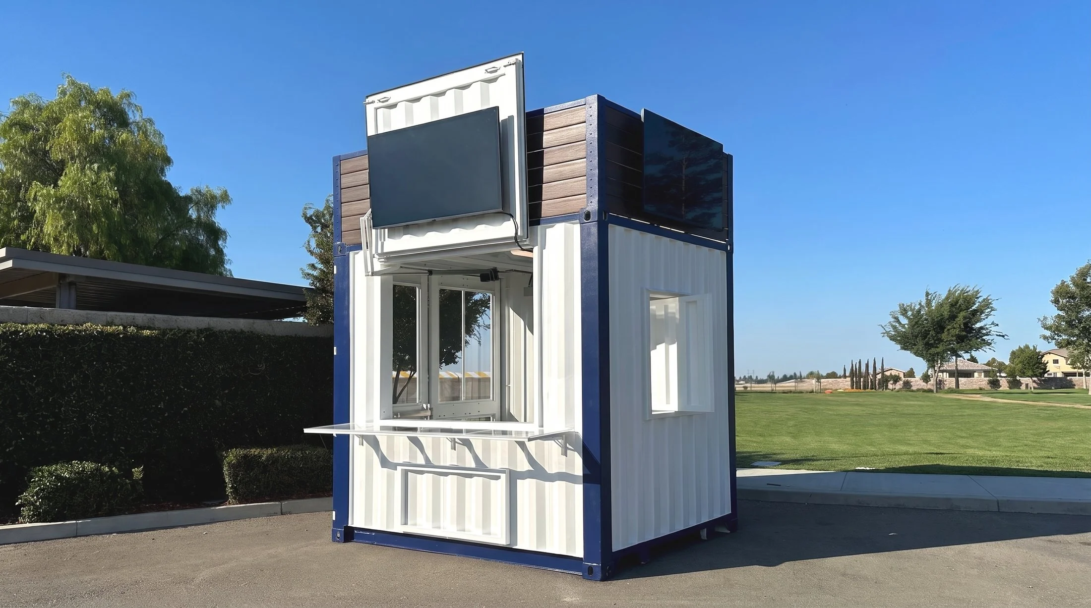 10ft white and blue mobile information and visitor center