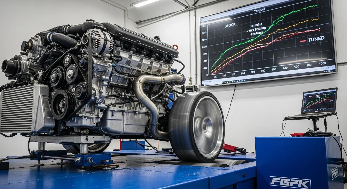 BMW N54 on a dyno illustrating the measurable gains from parts and tuning
