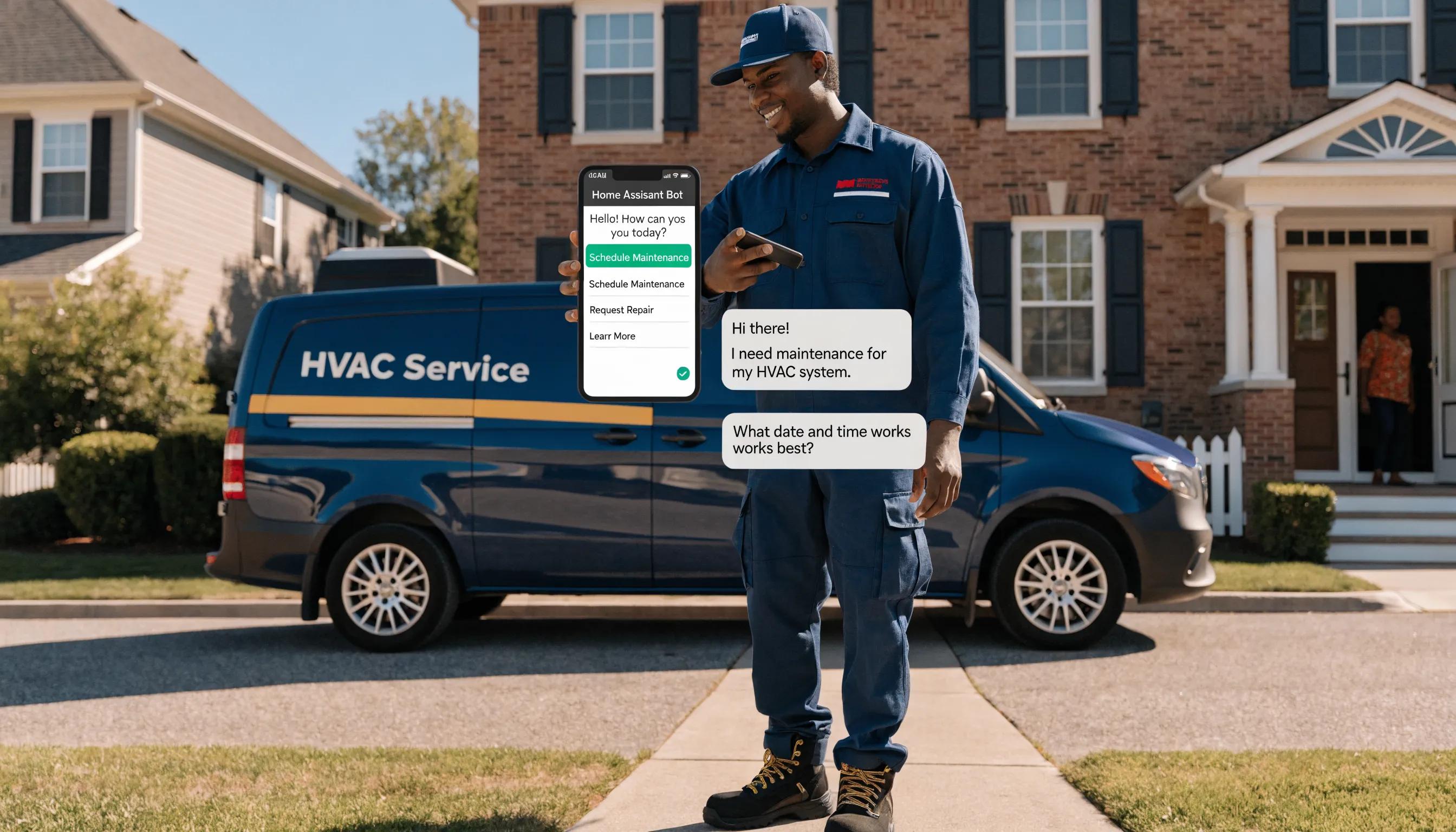 HVAC contractor using conversational AI on a smartphone for customer engagement
