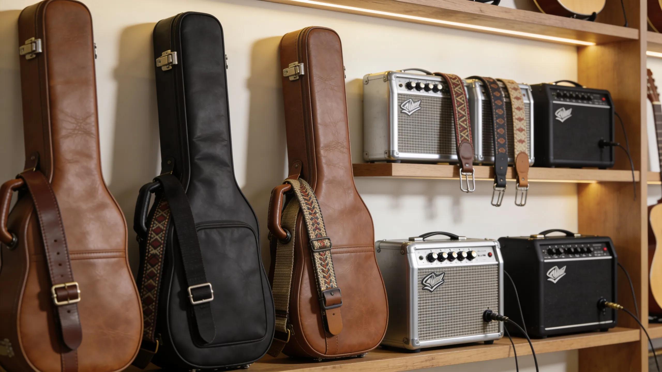 Variety of guitar accessories and amplifiers available for musicians