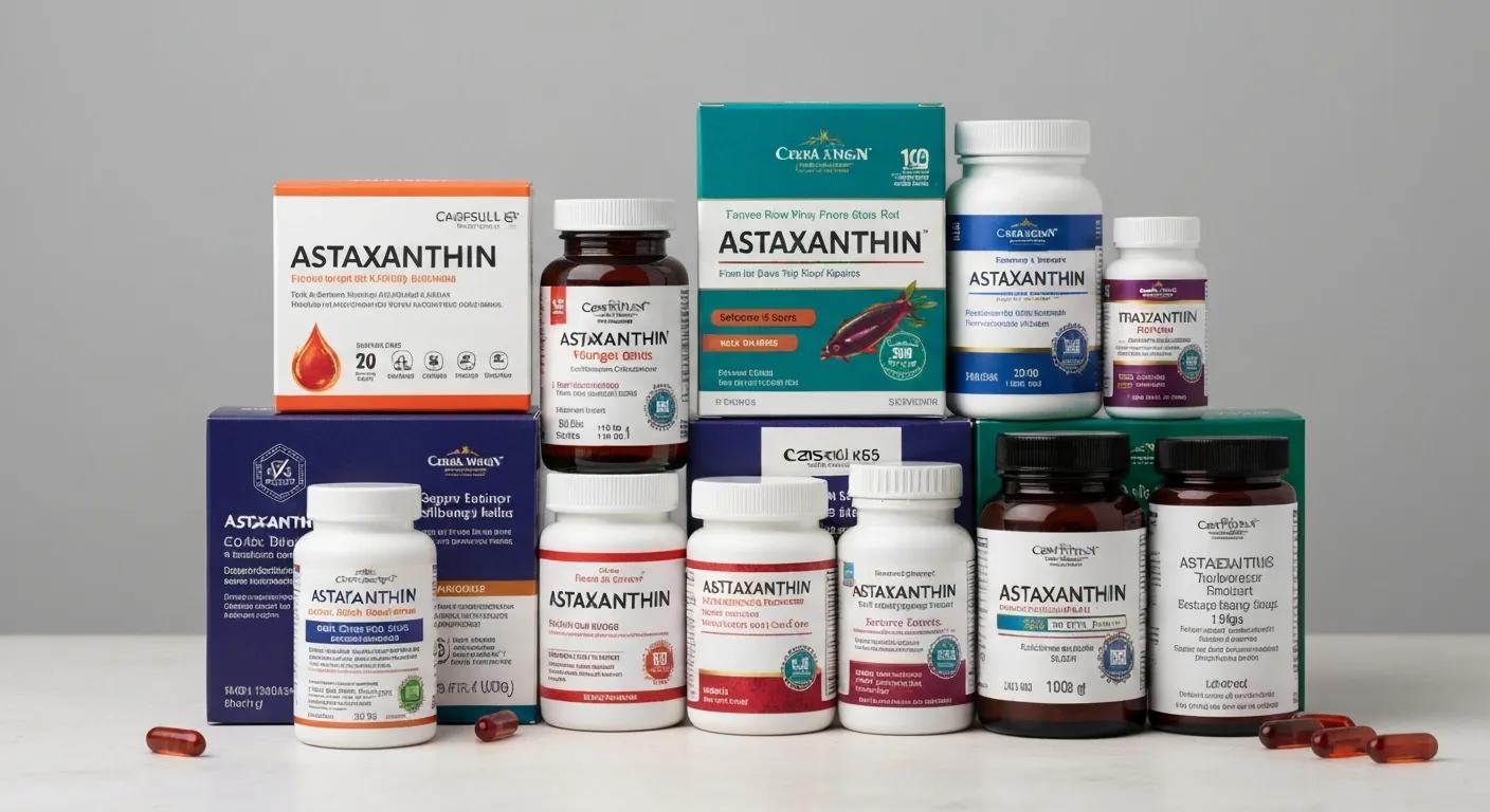 Assortment of astaxanthin supplement forms — compare source, dose, and quality