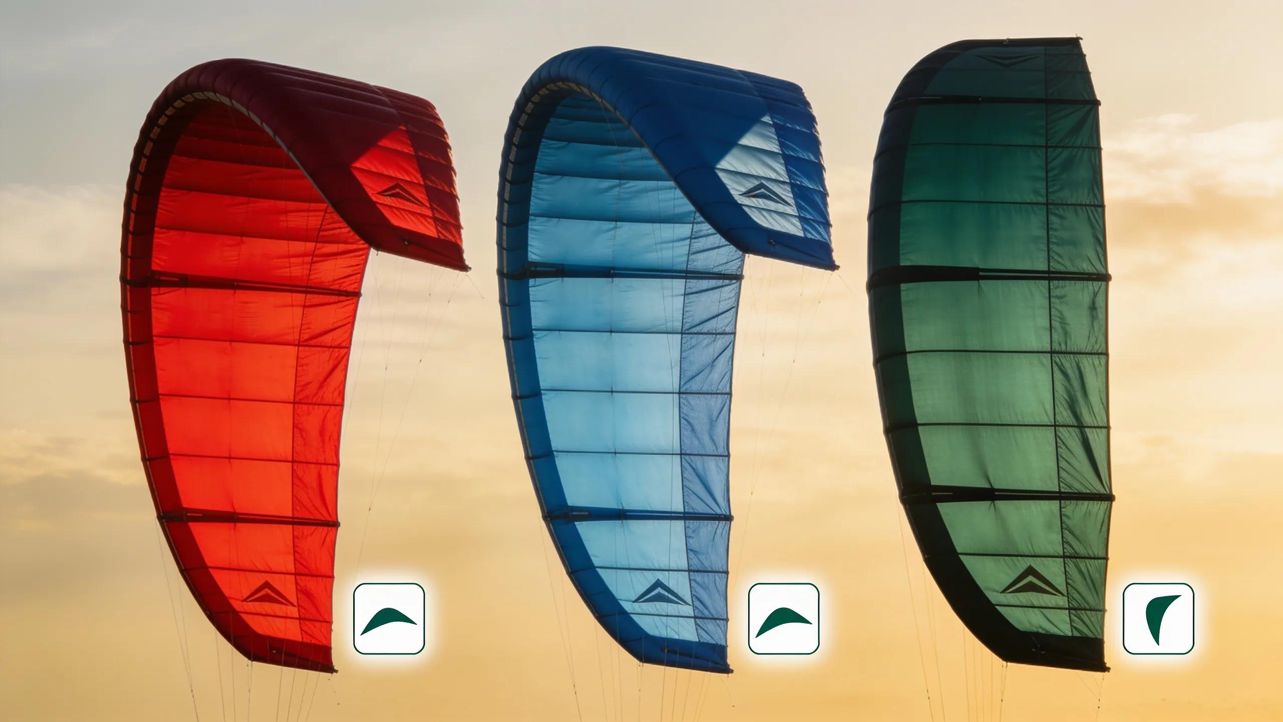 Various paraglider wings displayed, illustrating key features like design and size for Australian pilots