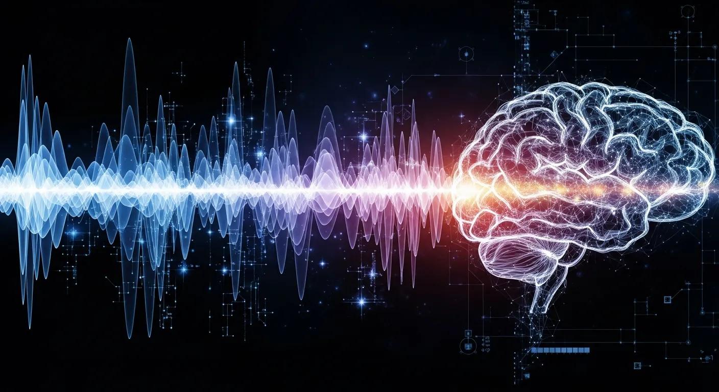 Abstract representation of neural voice synthesis with sound waves and digital elements Abstract representation of neural voice synthesis with sound waves and digital elements