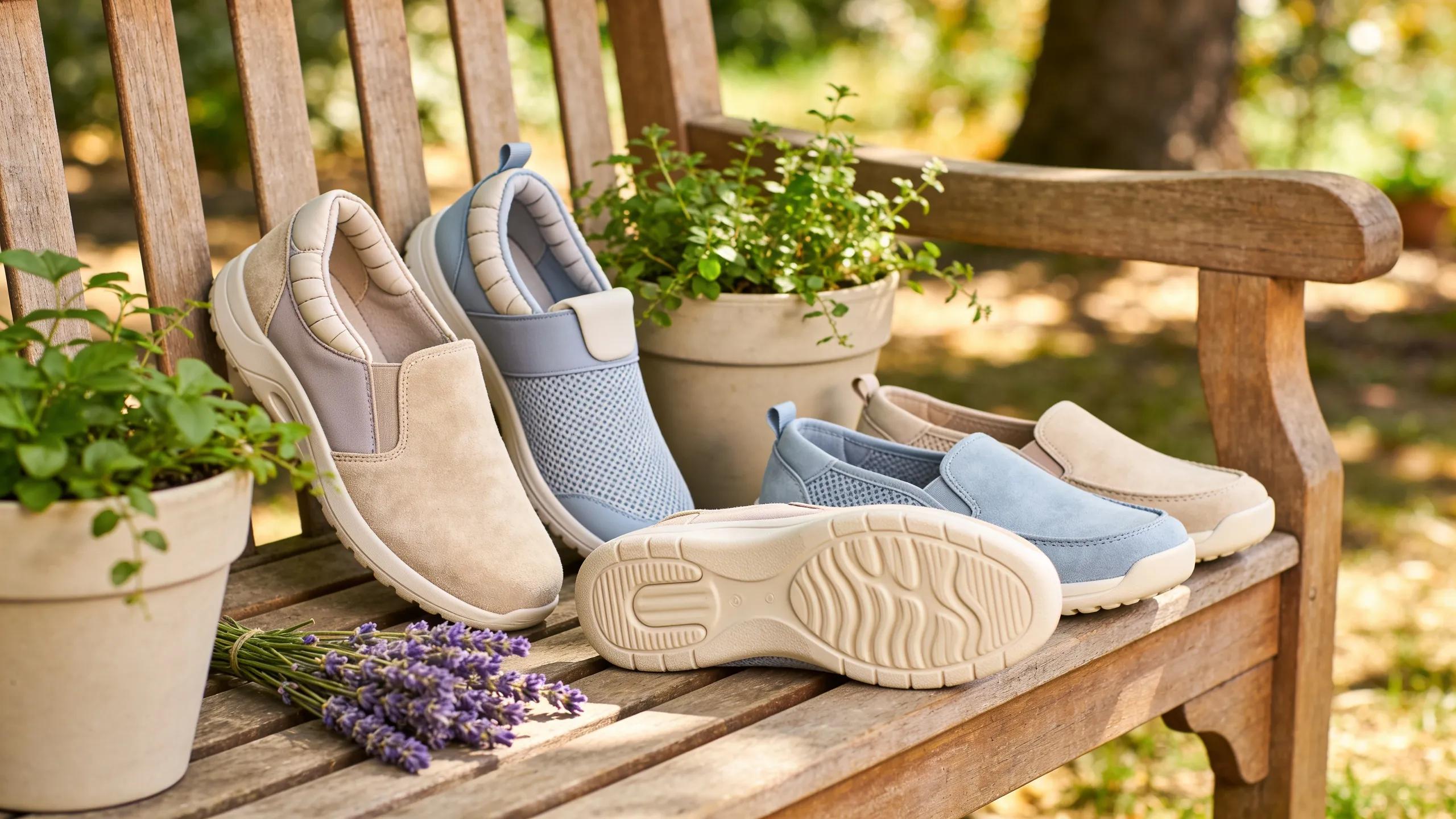 Variety of arthritis-friendly shoes highlighting comfort and support features