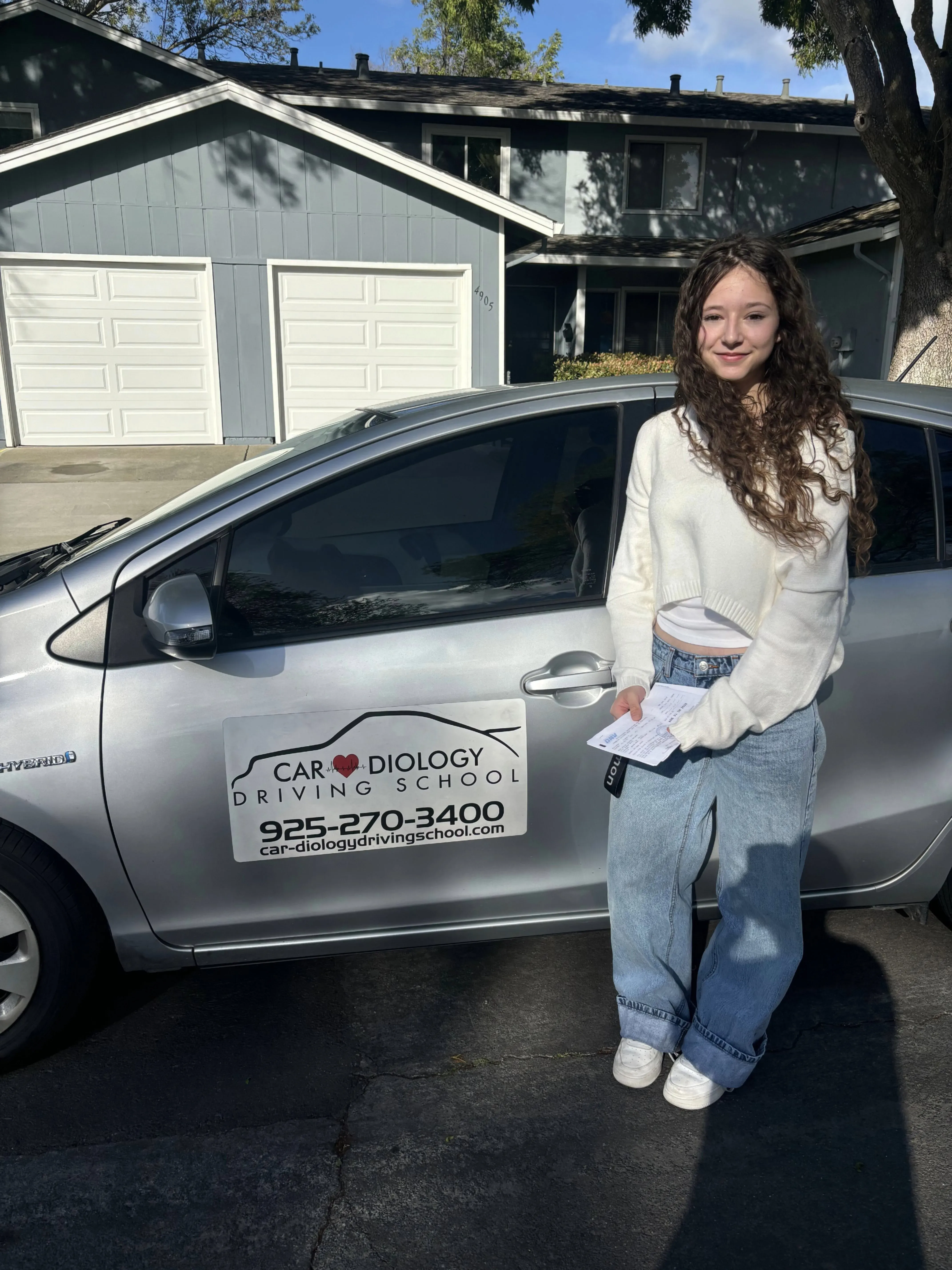 Nervous driver lesson with instructor and student in a calm Tri-Valley setting