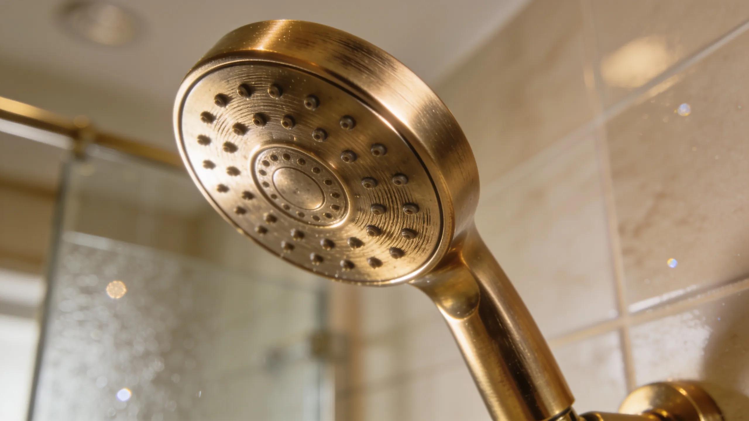 Close-up view of brushed brass shower head highlighting durability and aesthetics