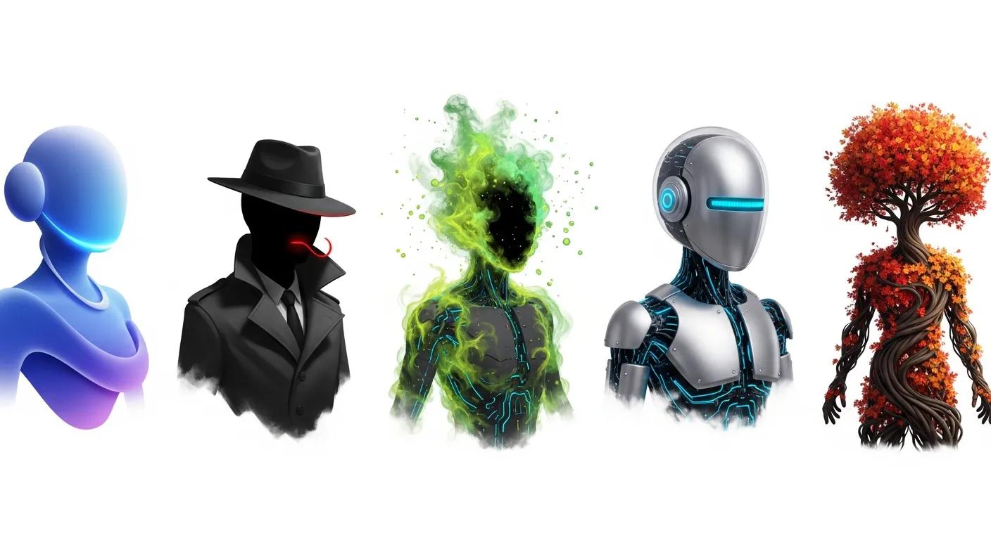 Collection of AI avatars illustrating character-driven faceless videos Collection of AI avatars illustrating character-driven faceless videos