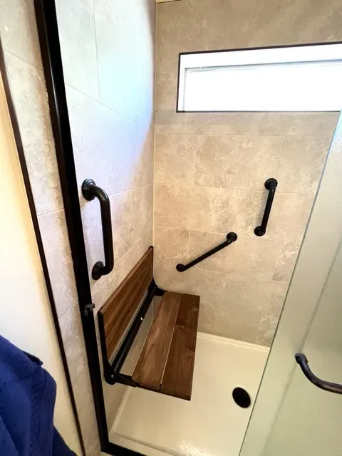 Eco-friendly bathroom featuring sustainable materials and natural light