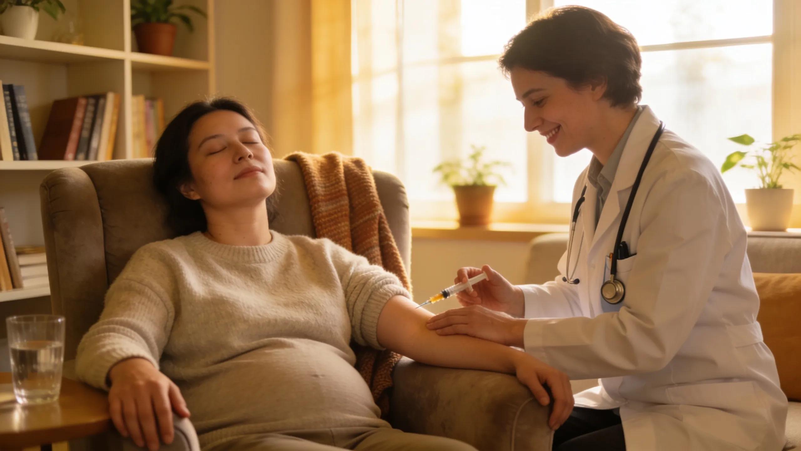 Healthcare professional giving weight loss injection in a home setting