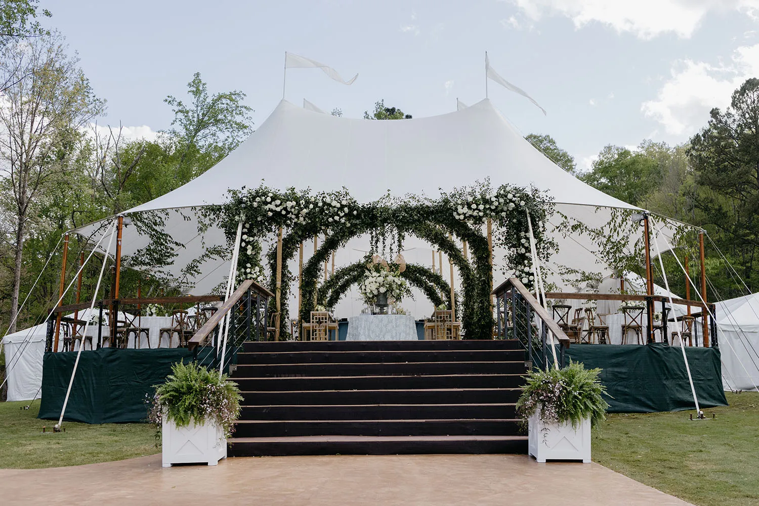 Elegant lawn venue with modular flooring and beautifully designed event spaces