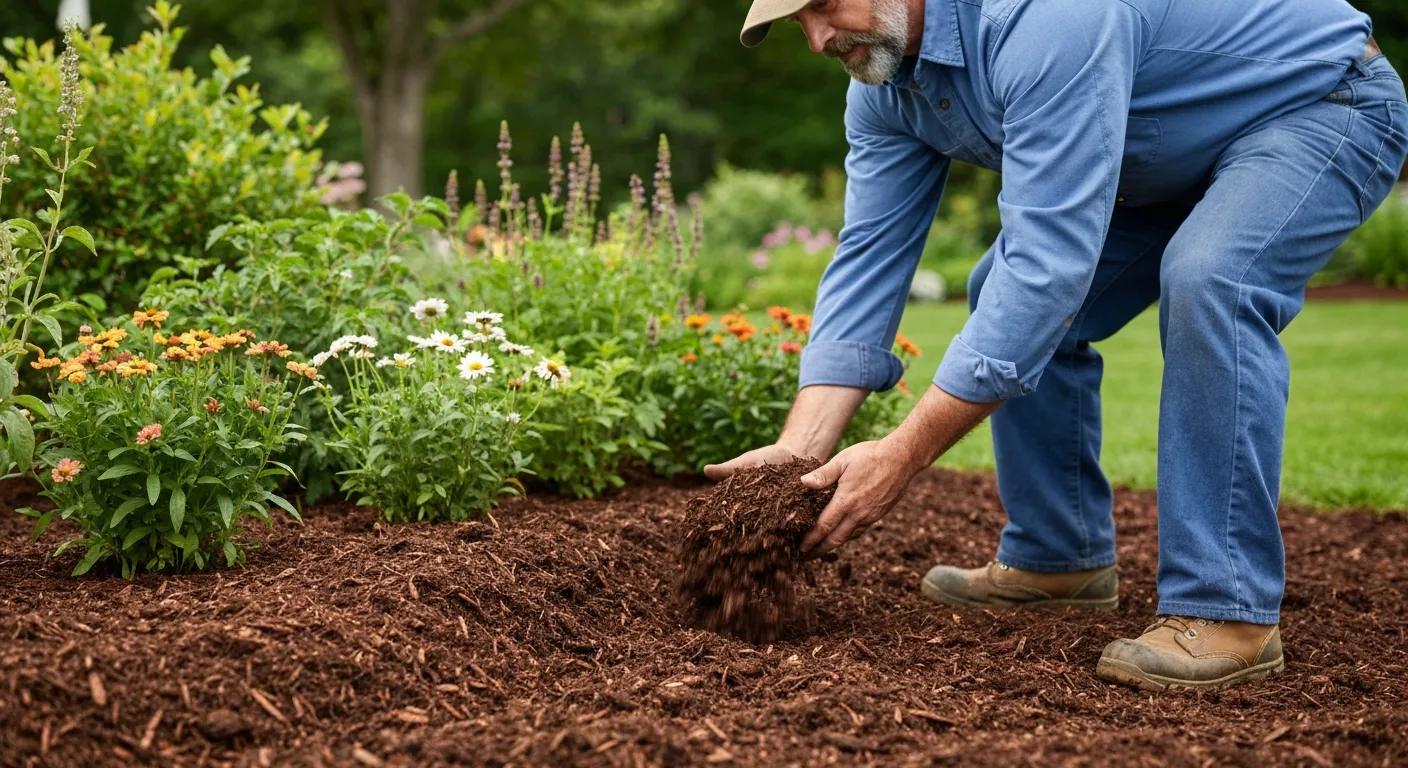 Landscaper applying mulch professionally, highlighting the benefits of expert mulching services