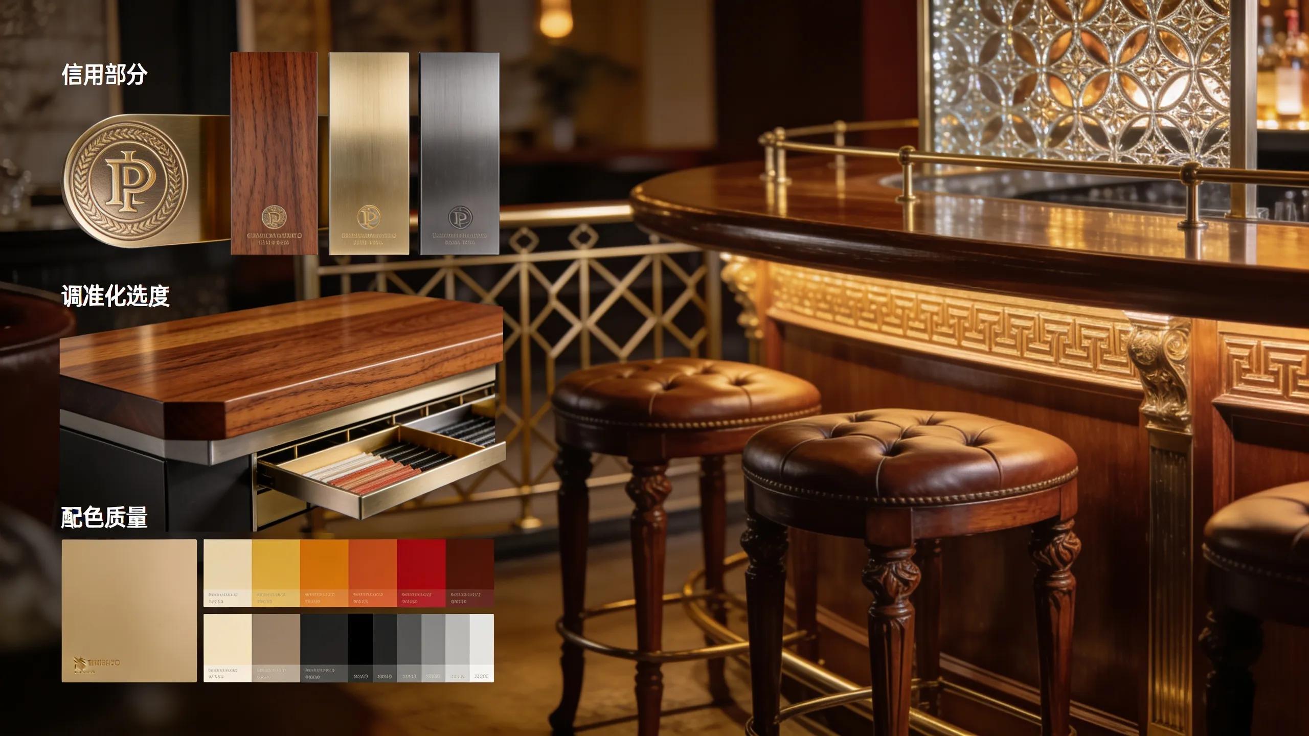 Variety of customizable high-end bar components showcasing luxury materials and personalized design options.
