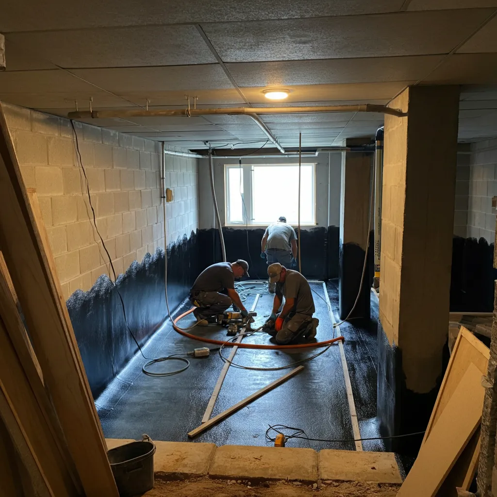 Family enjoying a dry and cozy basement, highlighting effective waterproofing solutions