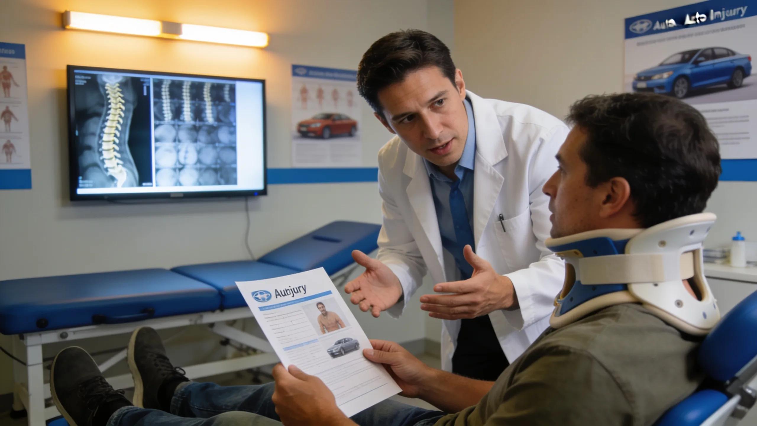 Chiropractor evaluating a patient following an auto injury, emphasizing specialized chiropractic care and patient-centered assessment