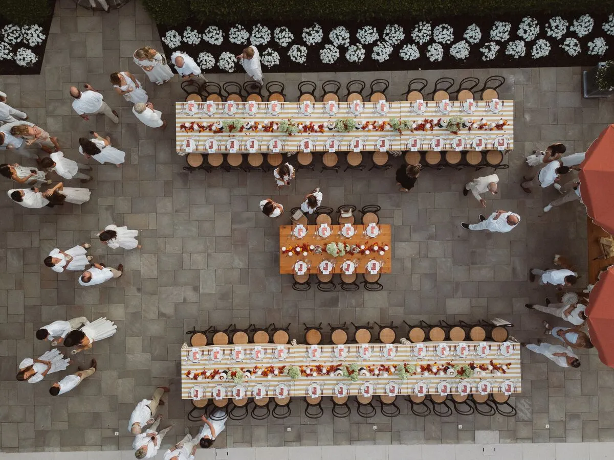 overheading view of long rectangle table
