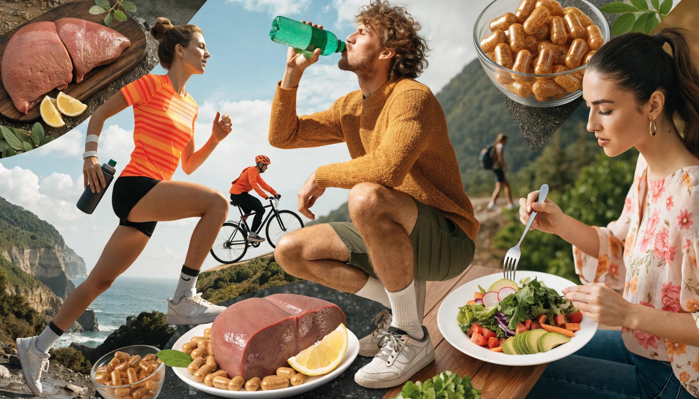Active individuals representing the health benefits of liver capsules and raw liver