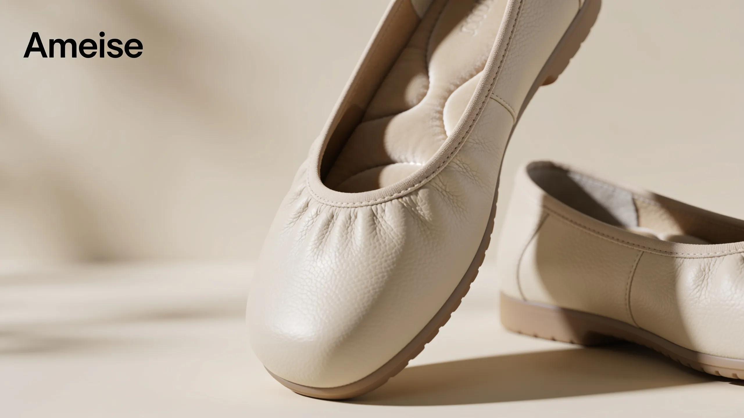 Close-up of Ameise wide-fit shoes showcasing cushioned footbed and ergonomic design for comfort