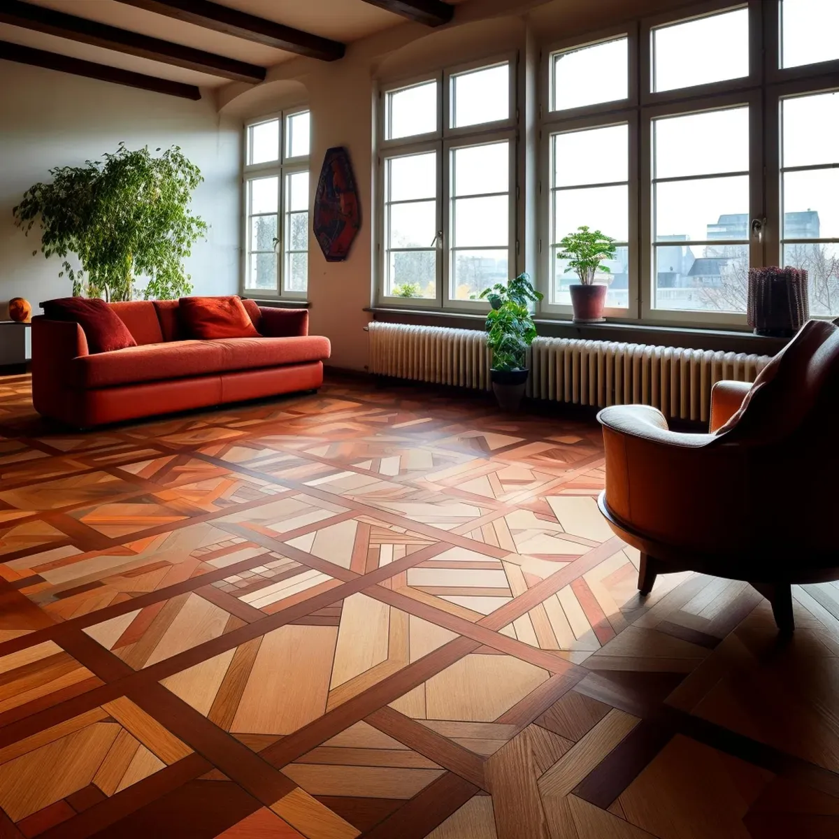 Cozy living room with hardwood flooring and stylish decor