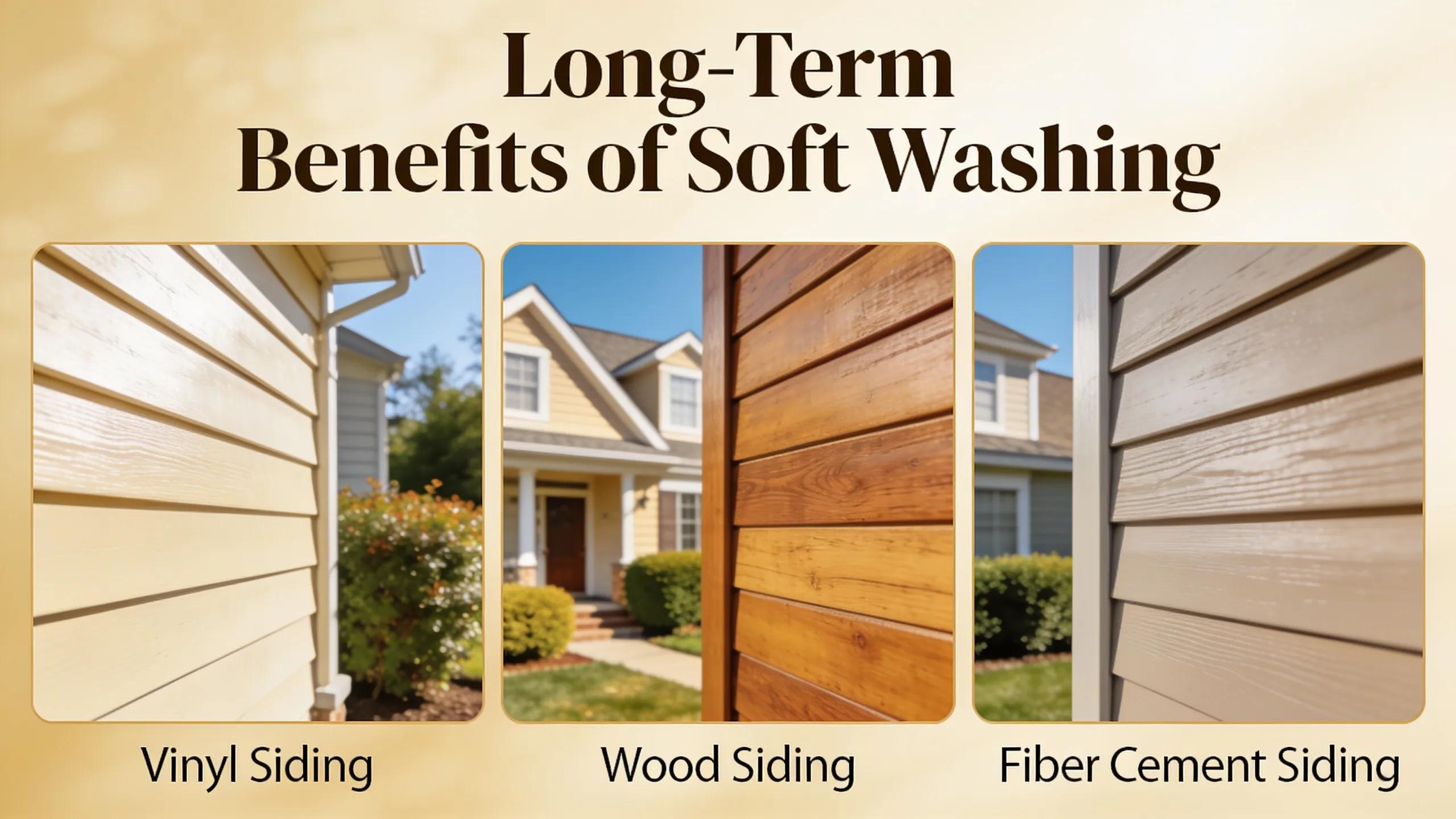 Close-up of various siding types showing the benefits of soft washing for longevity