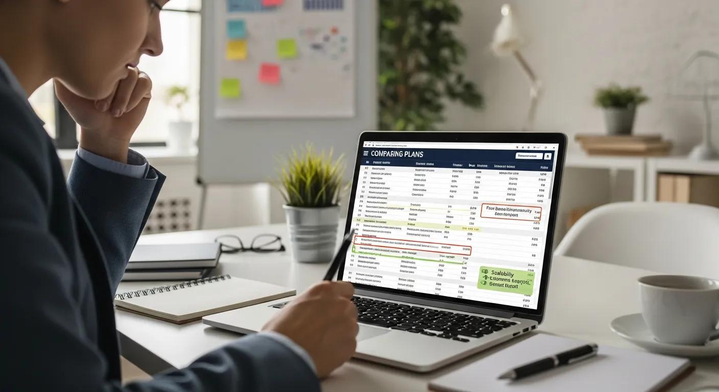 Person comparing hosting plans on a laptop, focused on business growth