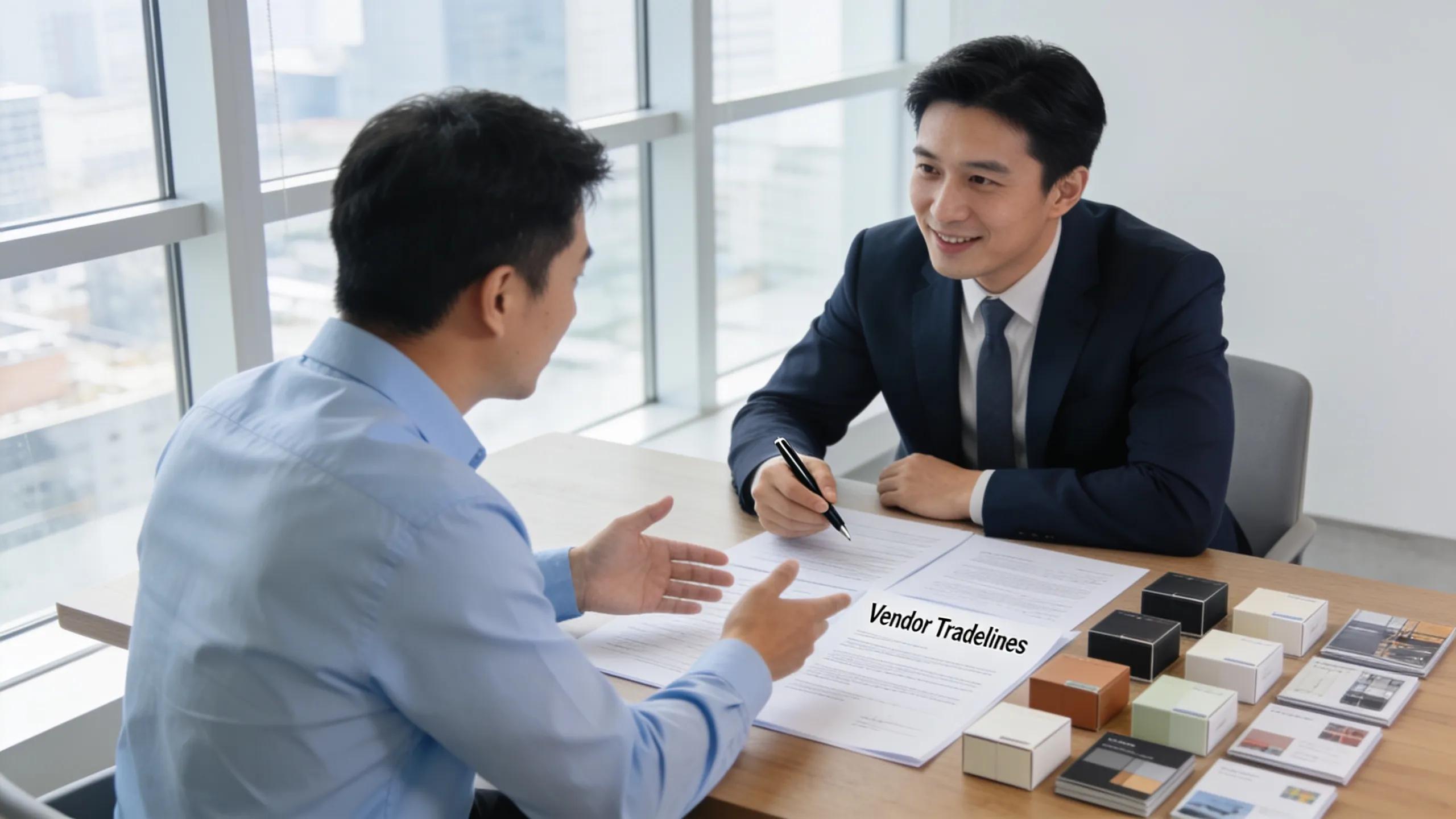 Business owner discussing vendor tradelines with a supplier