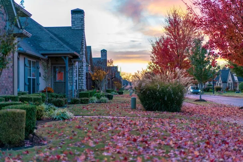 Fall landscaping crew preparing a Western New York yard for winter