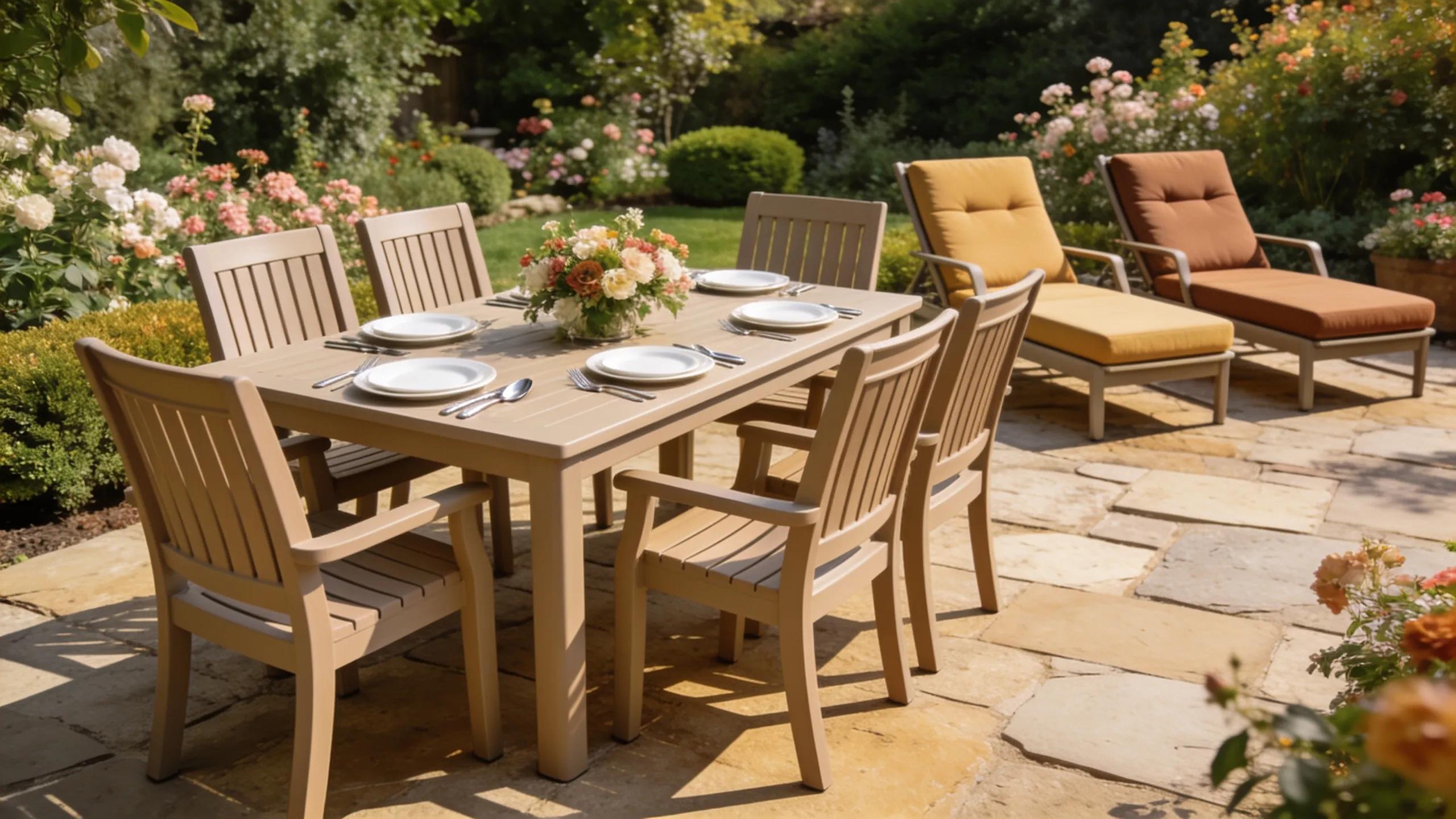 High-quality HDPE poly furniture in a garden setting emphasizing durability and investment value