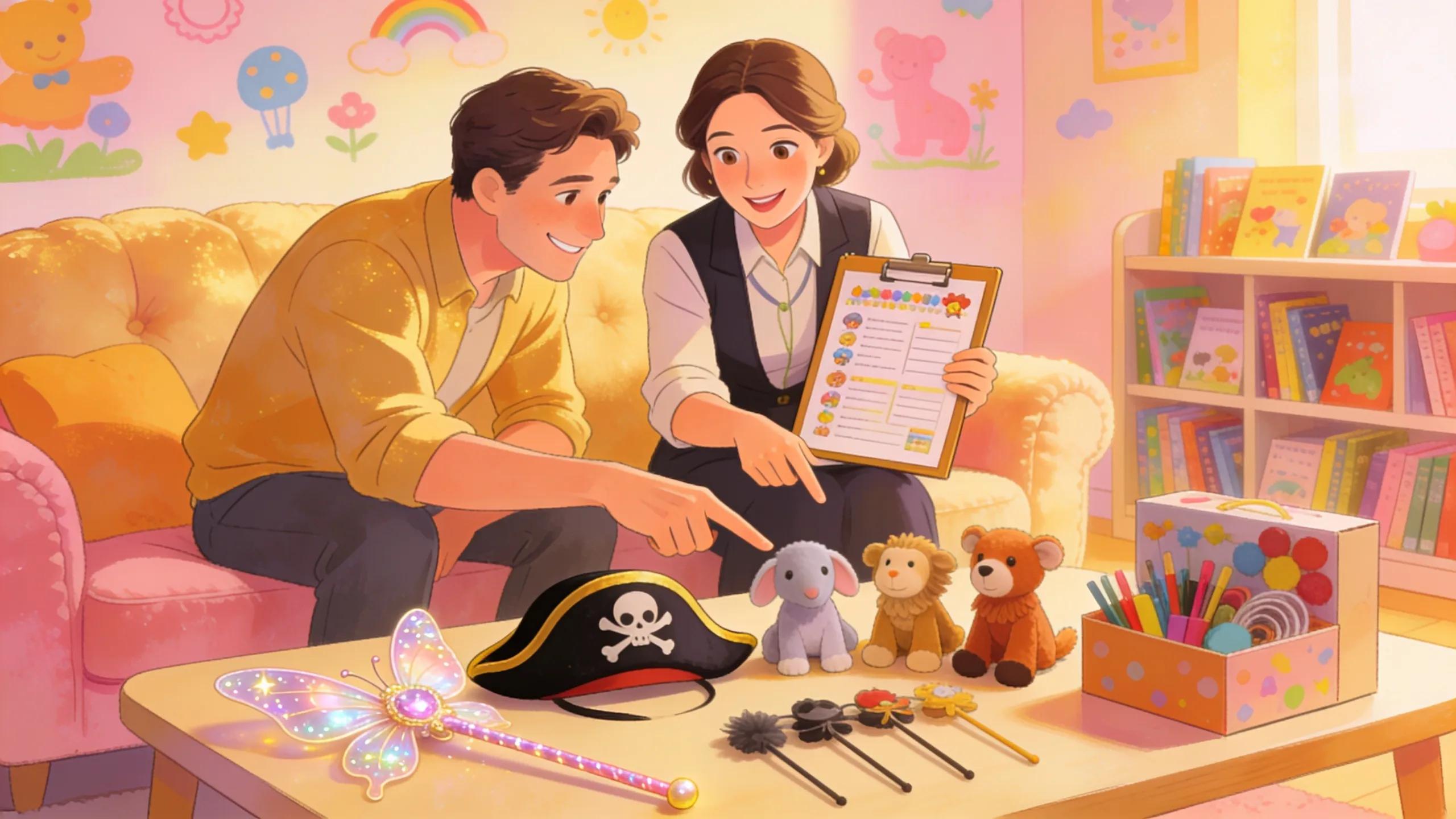 Parent and entertainer discussing customized entertainment options for children