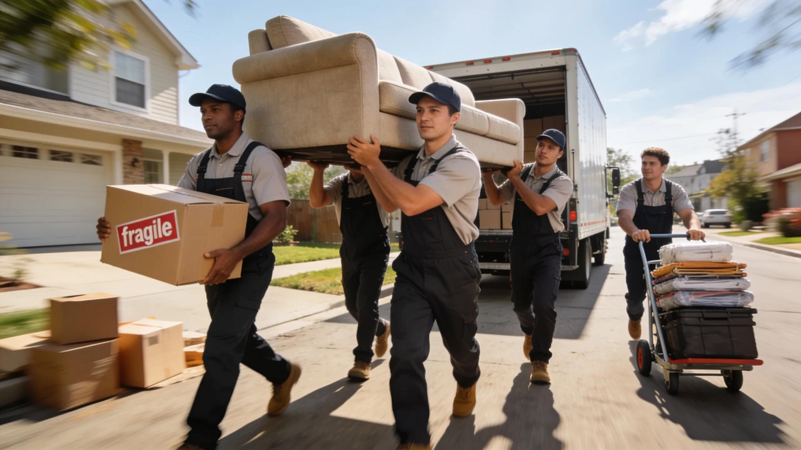 Engaged moving team working together to assist in relocation
