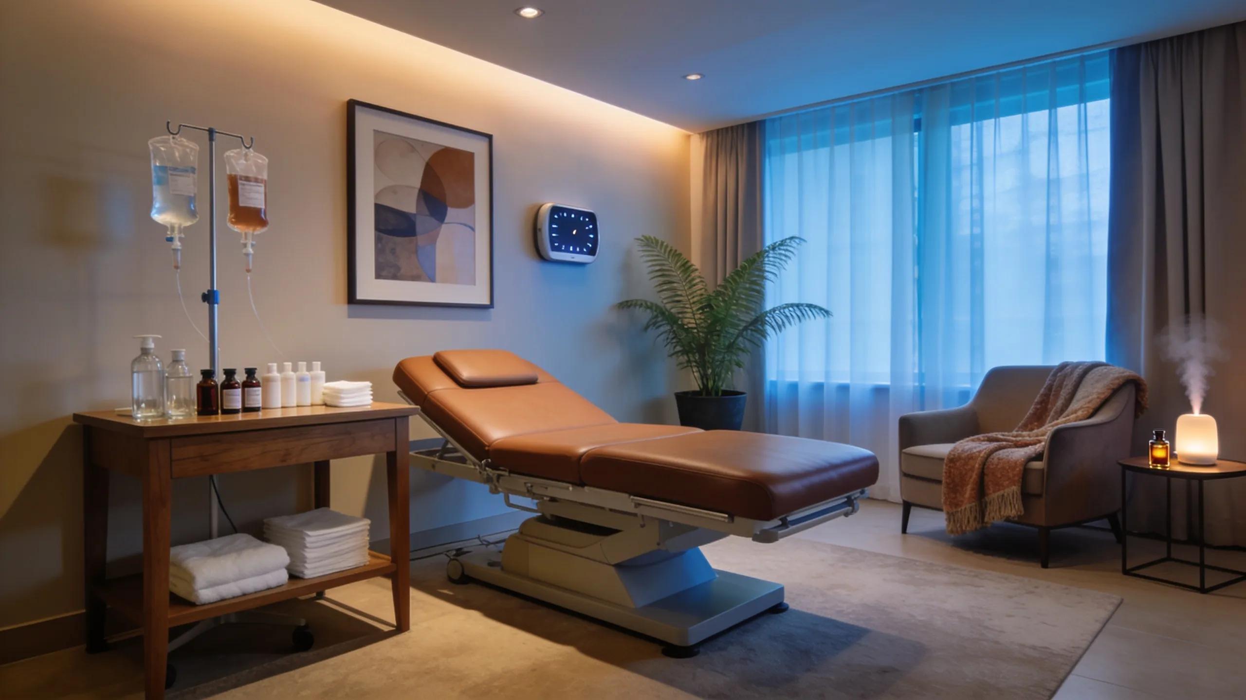 Luxurious med spa room showcasing IV hydration and wellness treatments