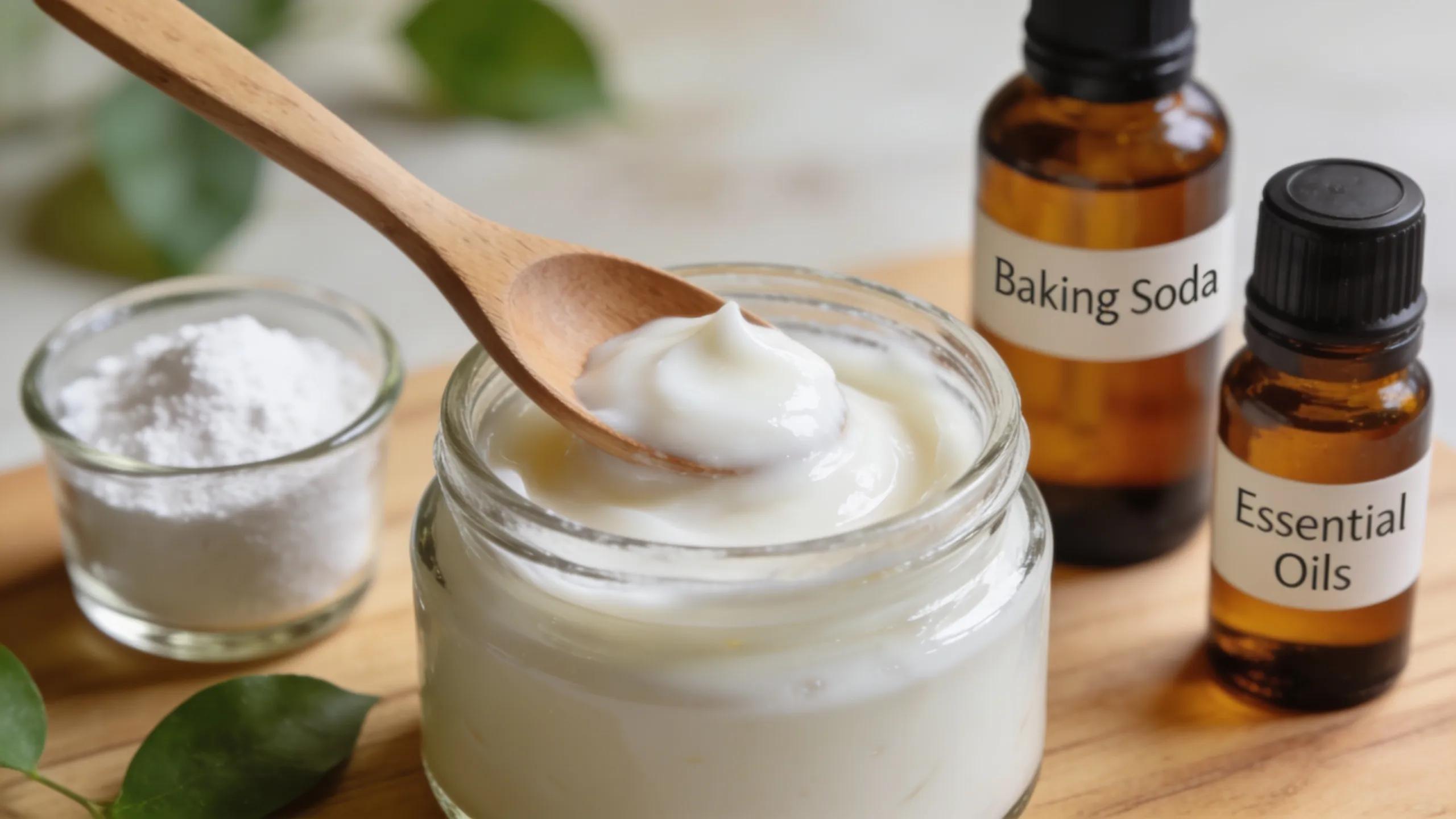 Close-up of coconut oil and natural deodorant ingredients showcasing the benefits of coconut oil.