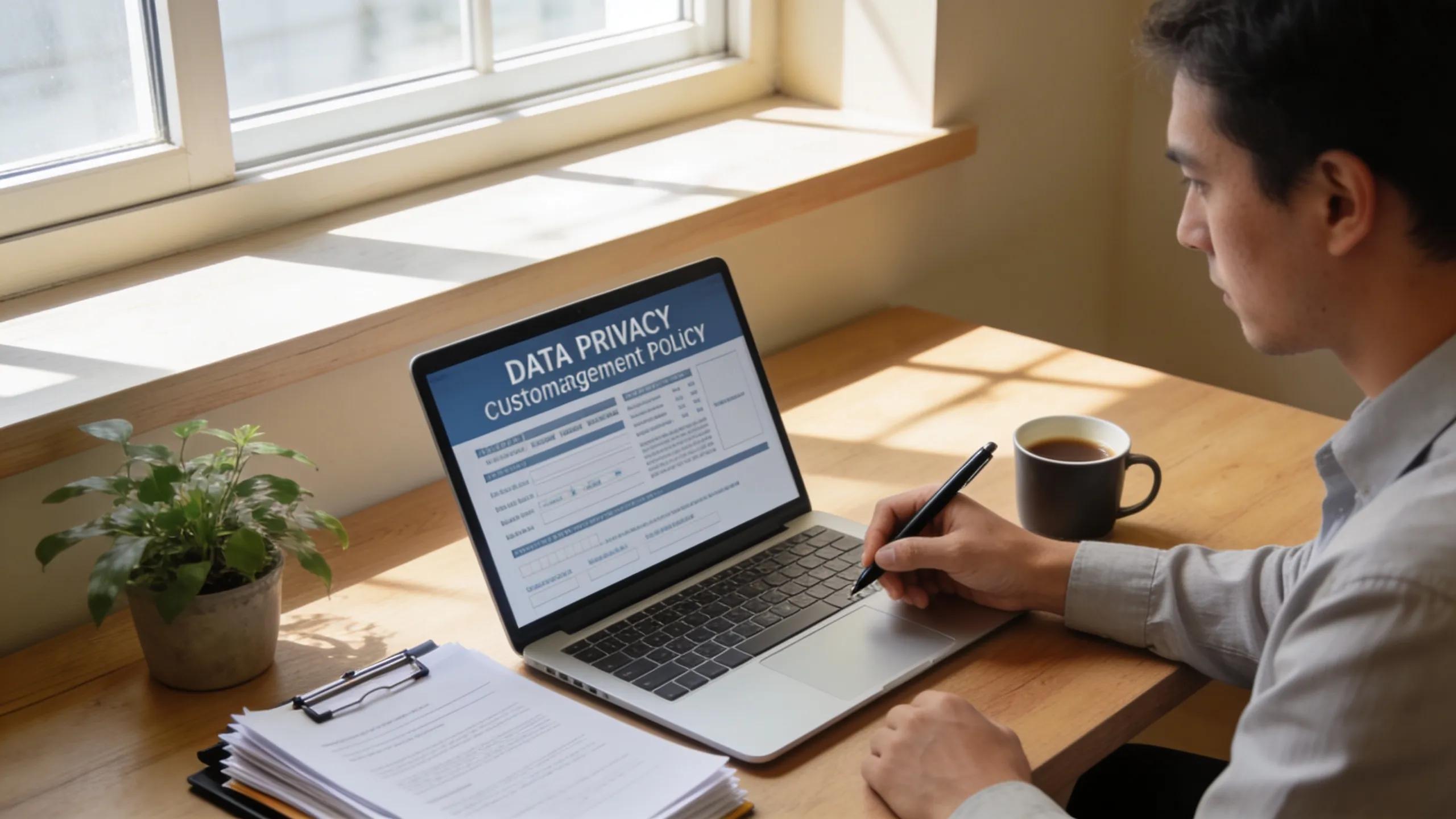 Person reviewing data privacy practices related to AI-driven geo marketing solutions