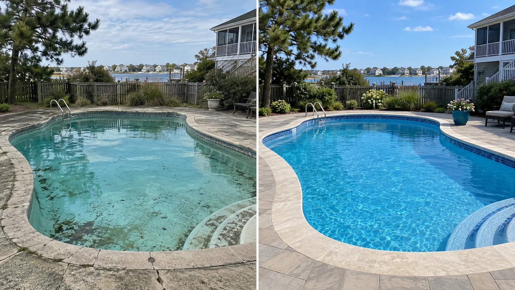 Comparison of an old pool and a renovated pool in Delaware