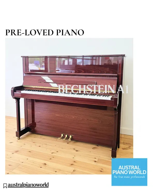 Upright piano in a stylish living room, illustrating space suitability and design integration