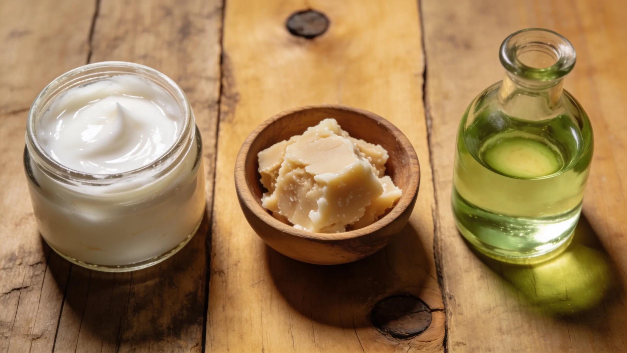 Close-up image of natural ingredients like coconut oil and cocoa butter used in natural foot balms