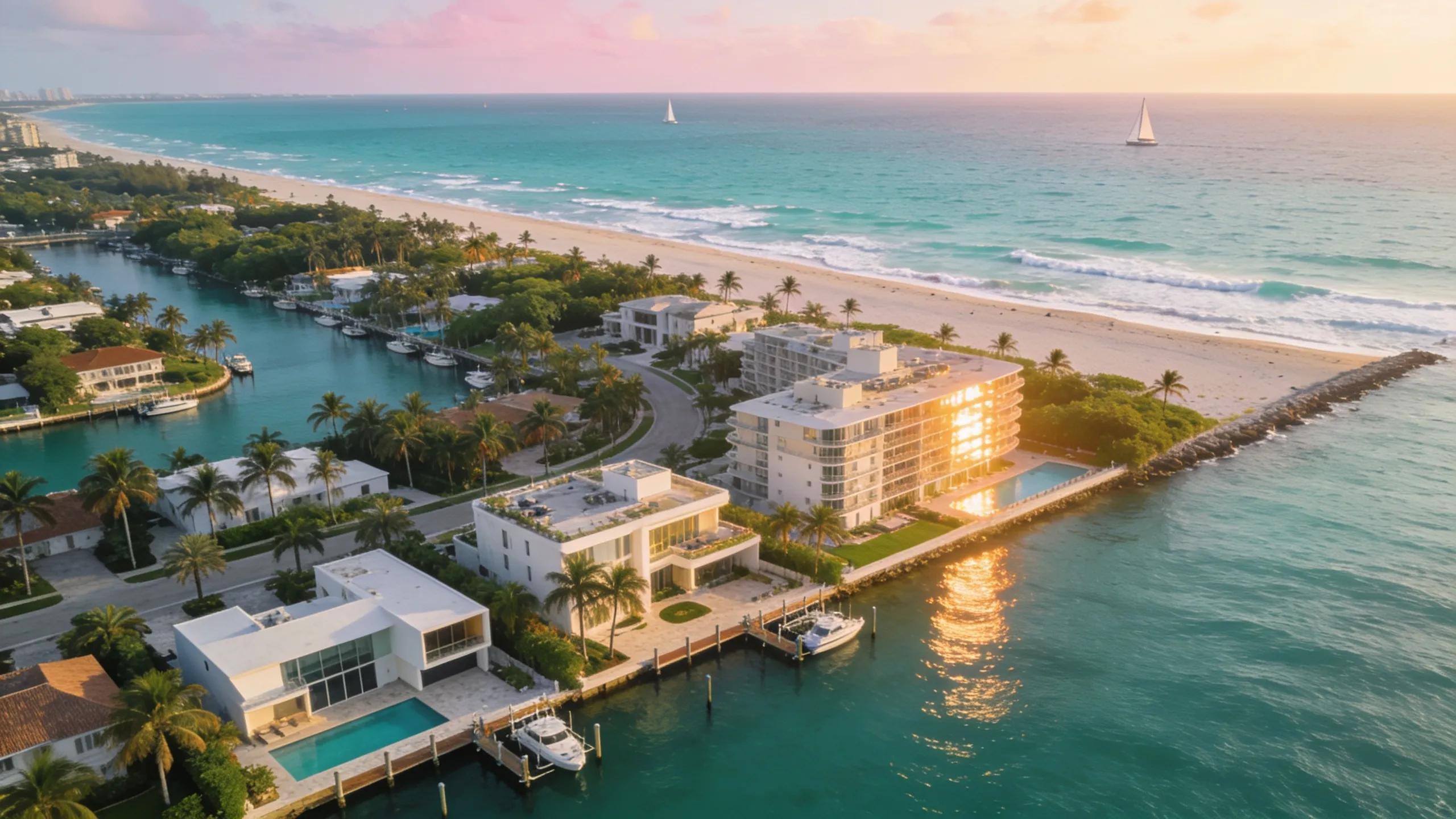 Aerial view of luxury waterfront properties in Bayshore Miami Beach