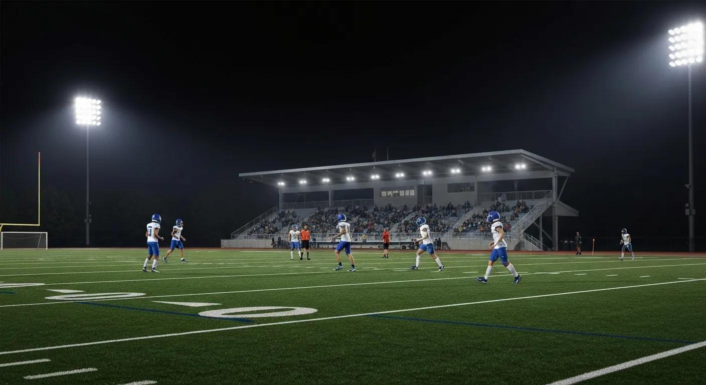 LED sports lighting illuminating a vibrant athletic field during a game, showcasing energy efficiency and performance benefits