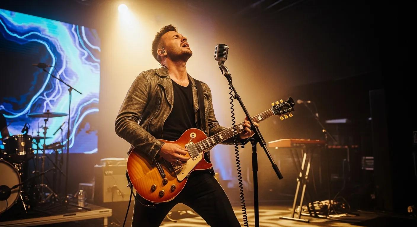 Performer playing a classic electric guitar on stage