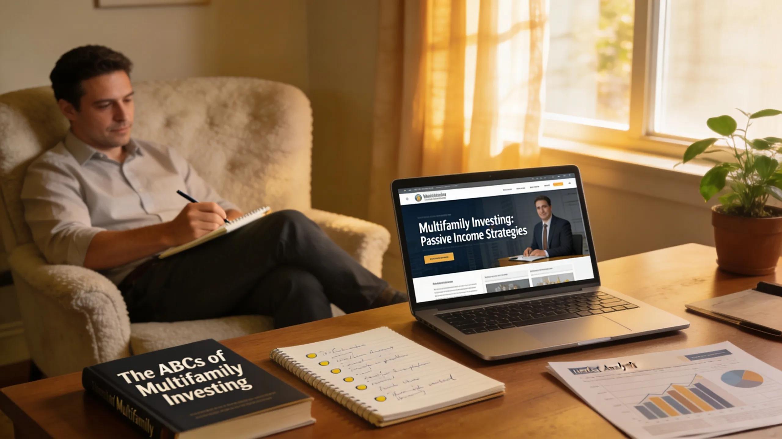 Investor participating in an online webinar focused on passive income education in real estate investing