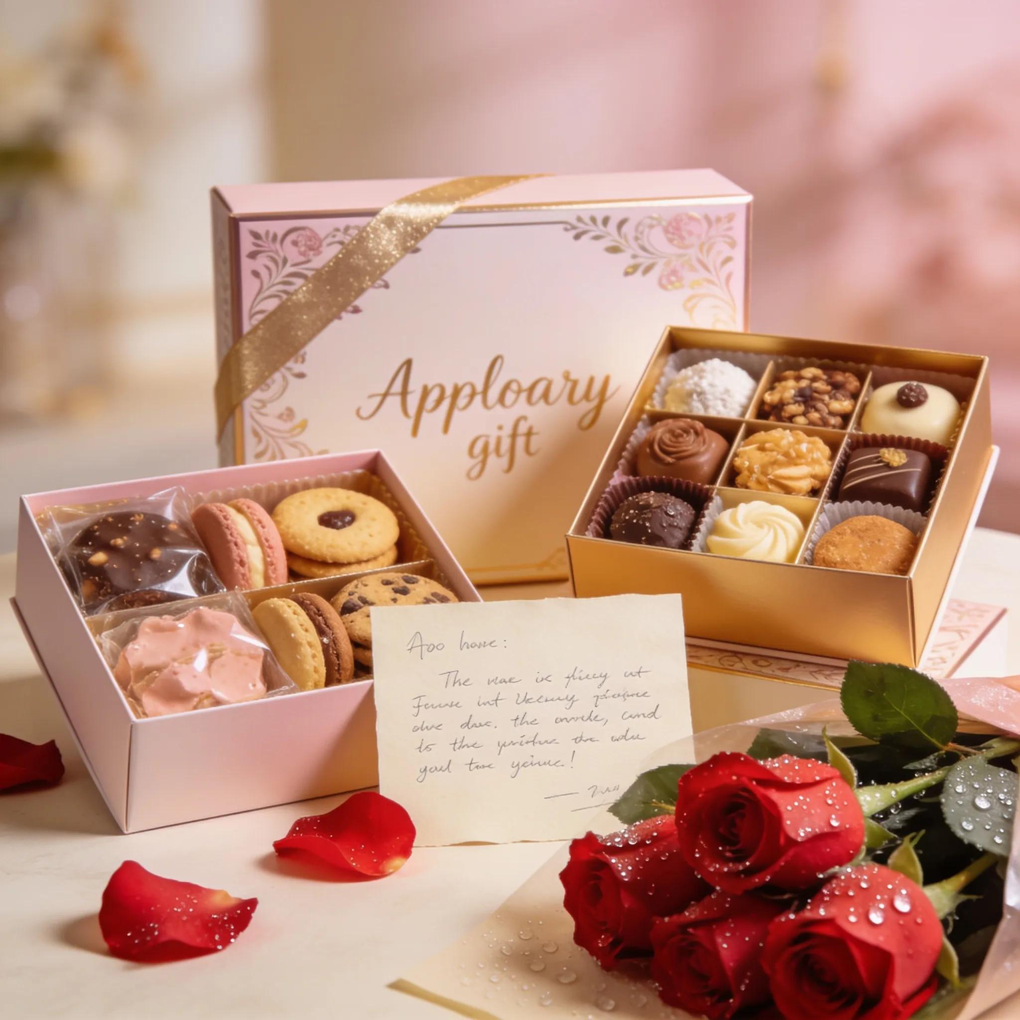 Beautifully arranged apology gift bundle with gourmet treats and roses, showcasing empathy and thoughtfulness