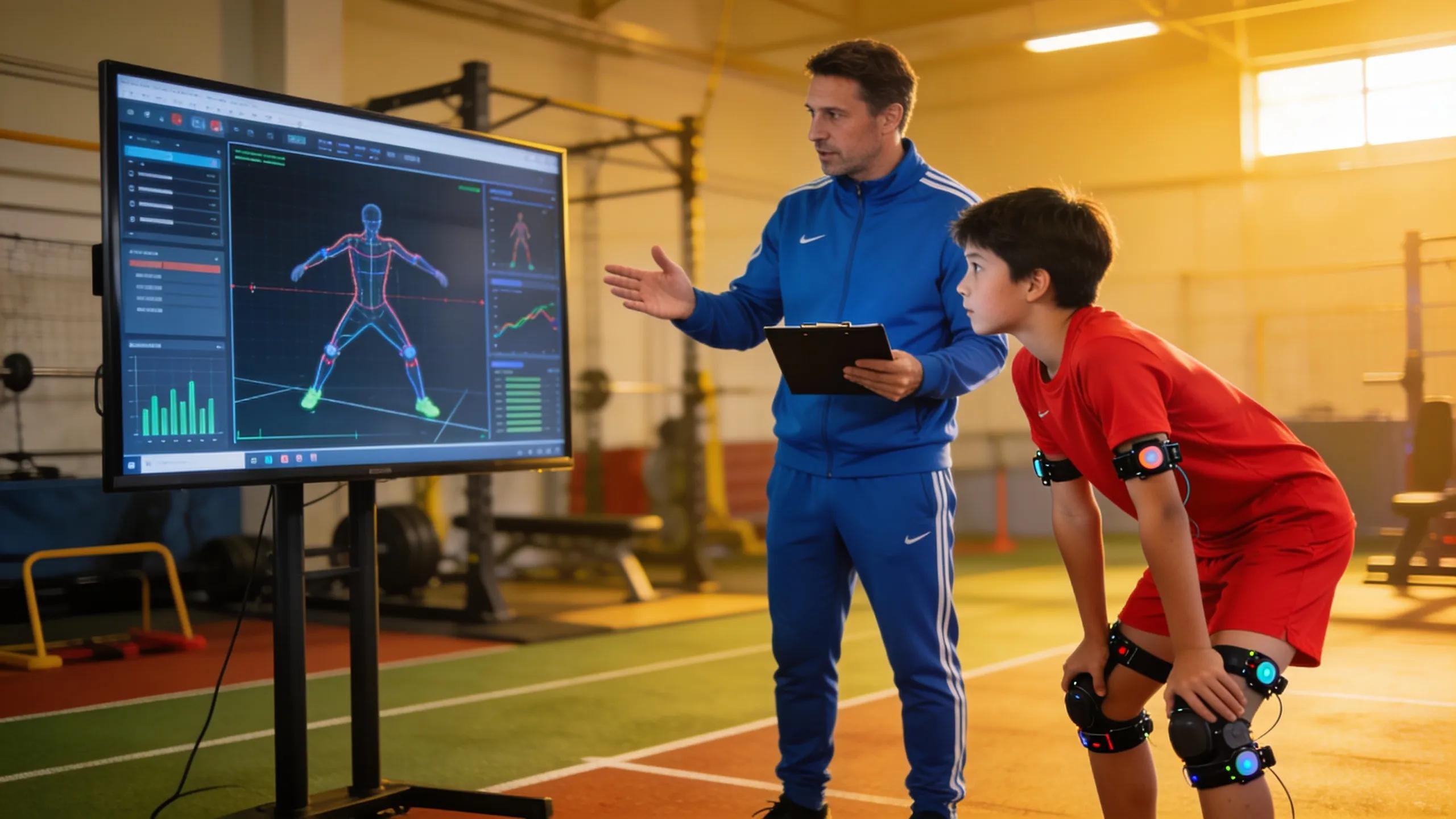 Coach conducting evidence-based assessments for youth athletes, emphasising personalized training strategies