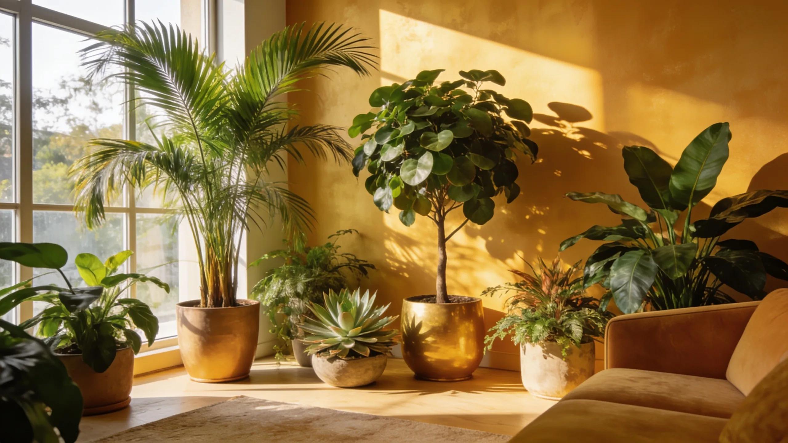 Indoor living space featuring large statement plants enhancing aesthetic appeal and ambiance