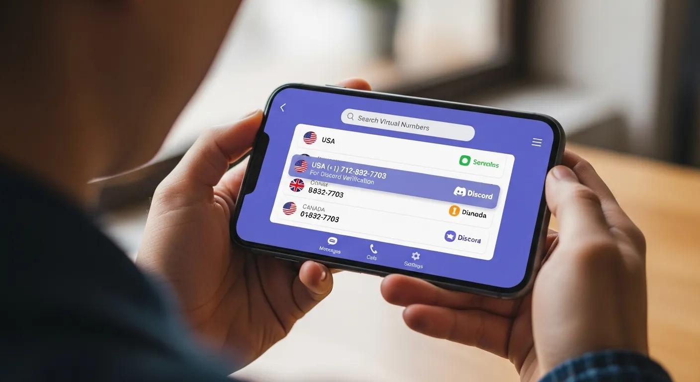Person holding a smartphone with a virtual phone number app, representing alternatives for Discord verification