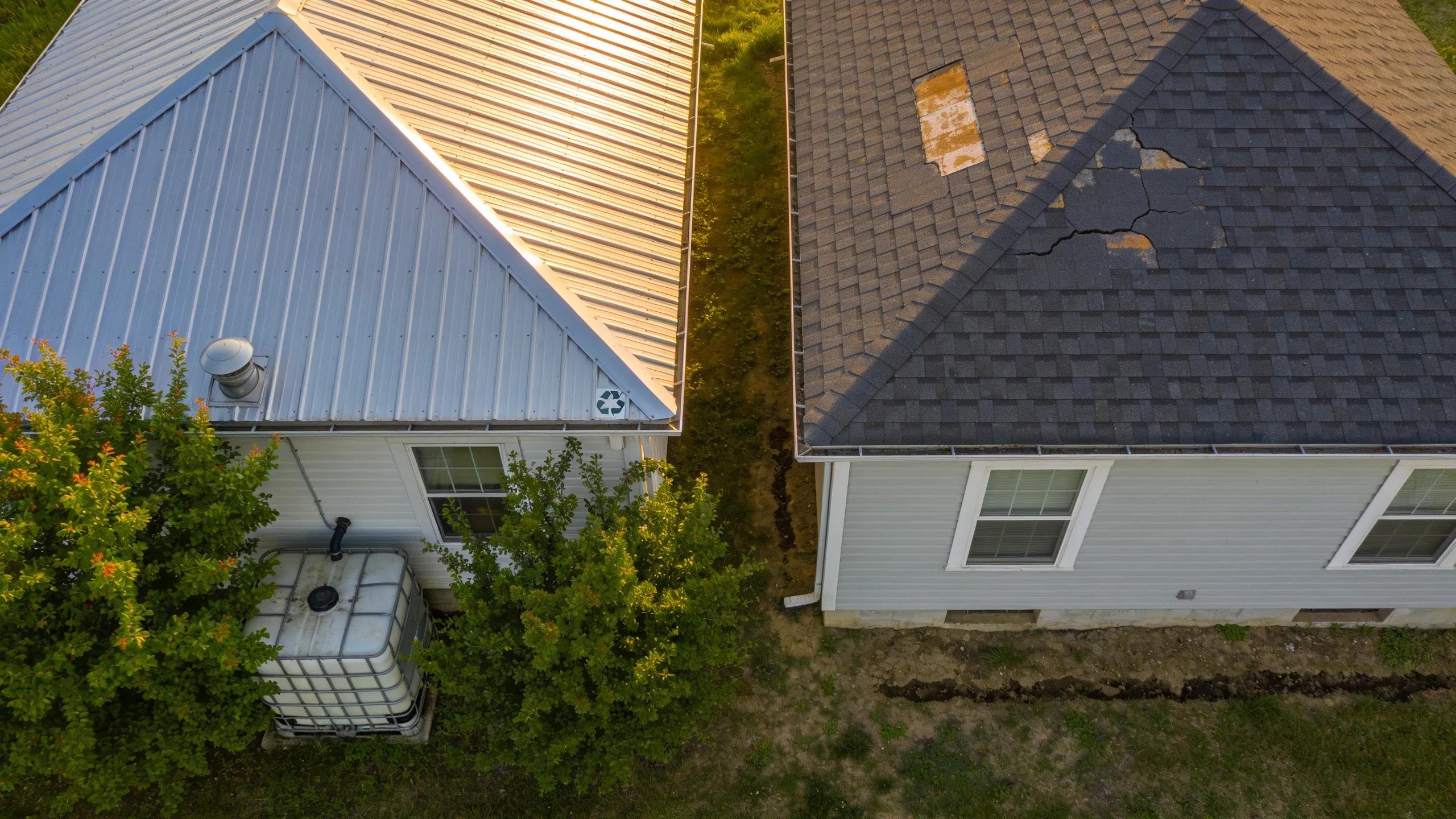 Contrast between metal roofing's sustainability and asphalt shingles' environmental impact Contrast between metal roofing's sustainability and asphalt shingles' environmental impact